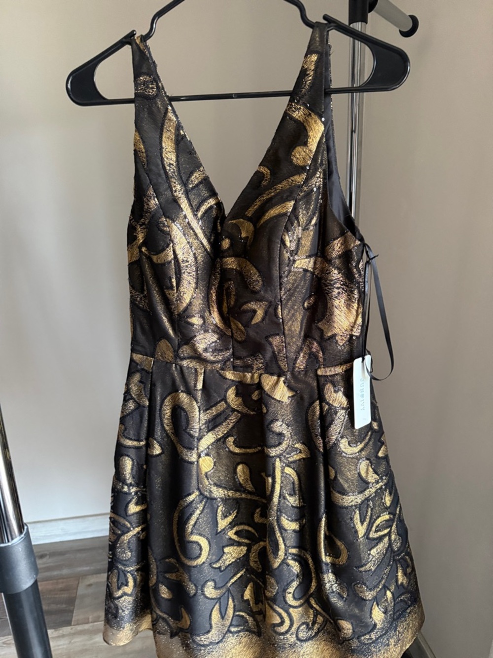 Black & Gold Metallic Fit-and-Flare Dress